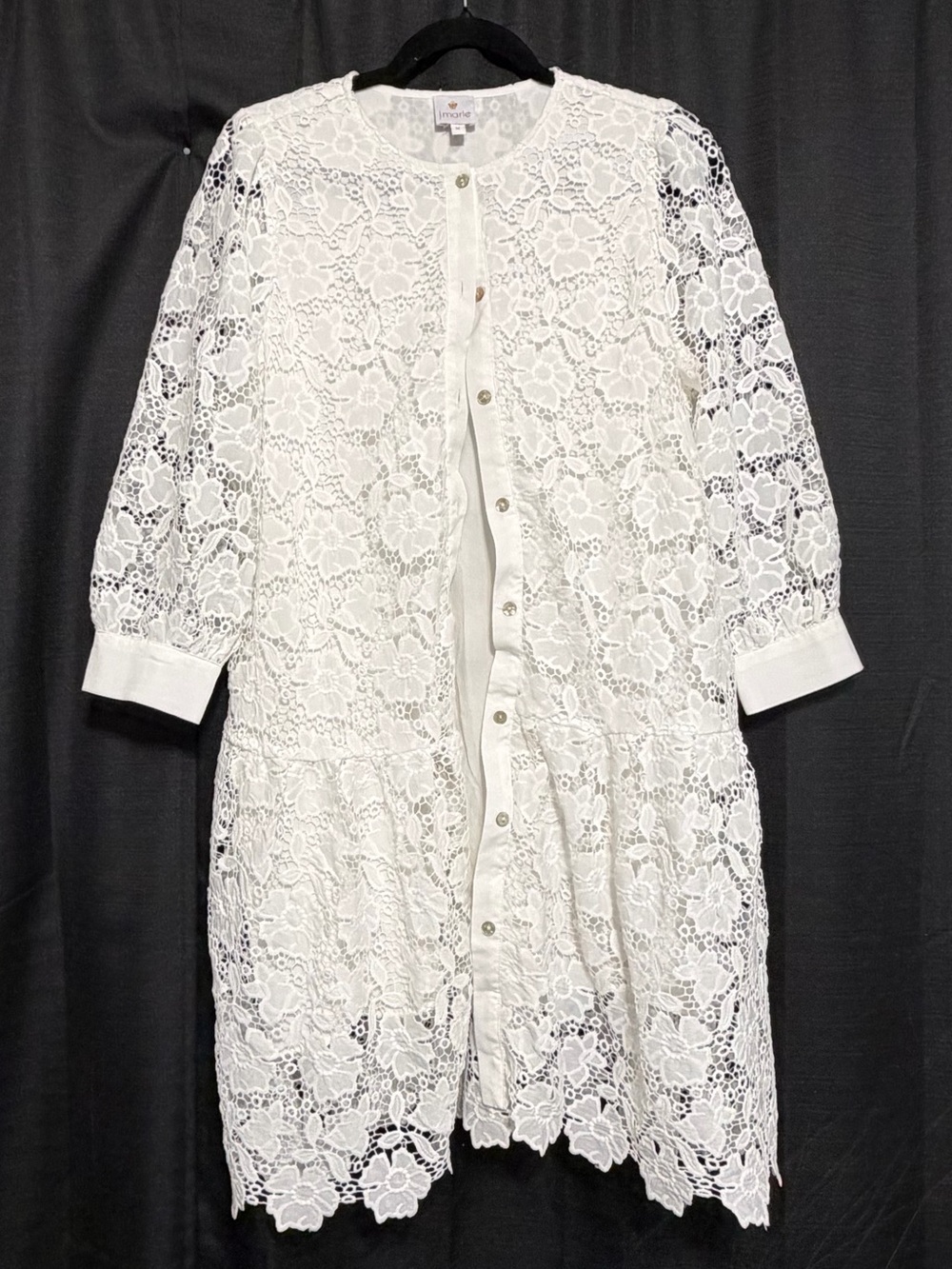 J Marie Lace Button-Front White Dress